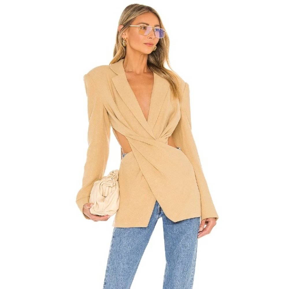 Emmy Blazer in Tan by L'Academie via Revolve